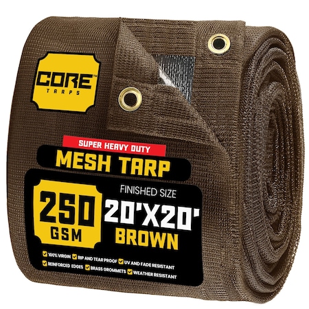 Core Tarps Mesh Tarp, 20X20 ft, Brown, Polyethylene CT-802-20X20